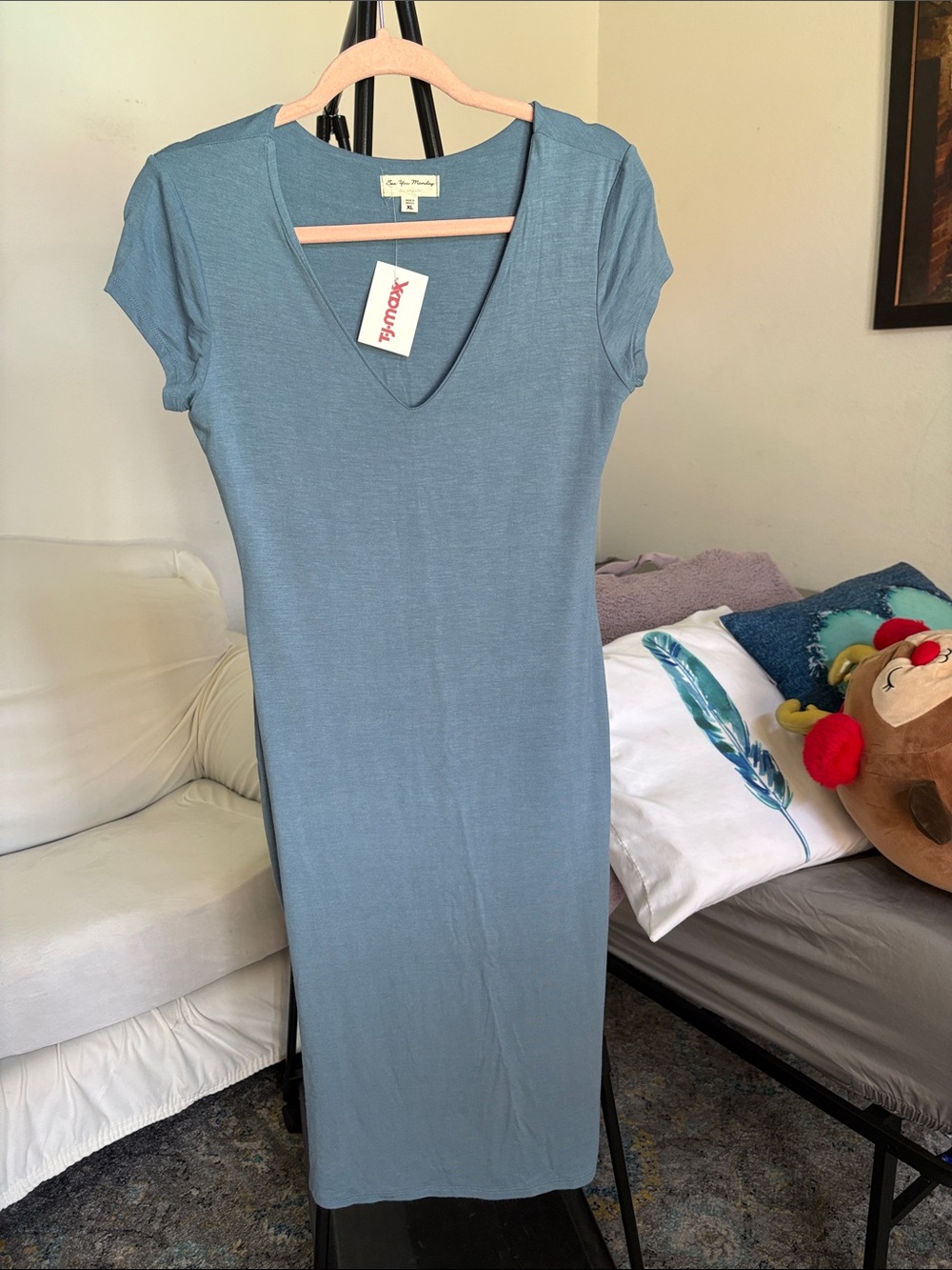 See You Monday Sea Salt Blue V-Neck Midi Dress